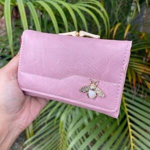 Pink Trifold Wallet with Pearl Bee Accent